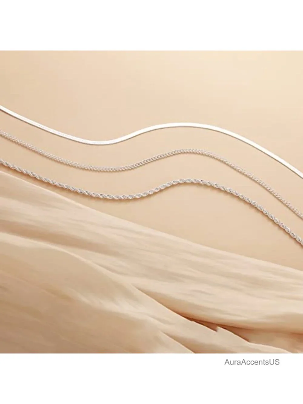 Layered Herringbone Chain Necklace Set Sterling Silver Plated Women Stackable